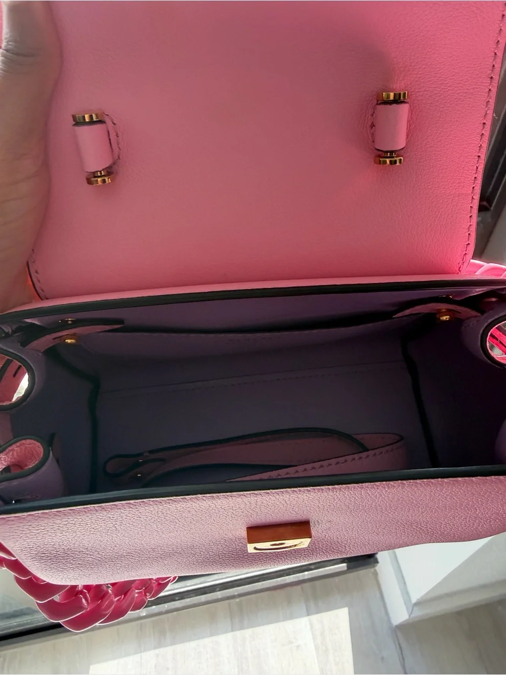 Versace Pink Leather Top-Handle Satchel with Chain Strap